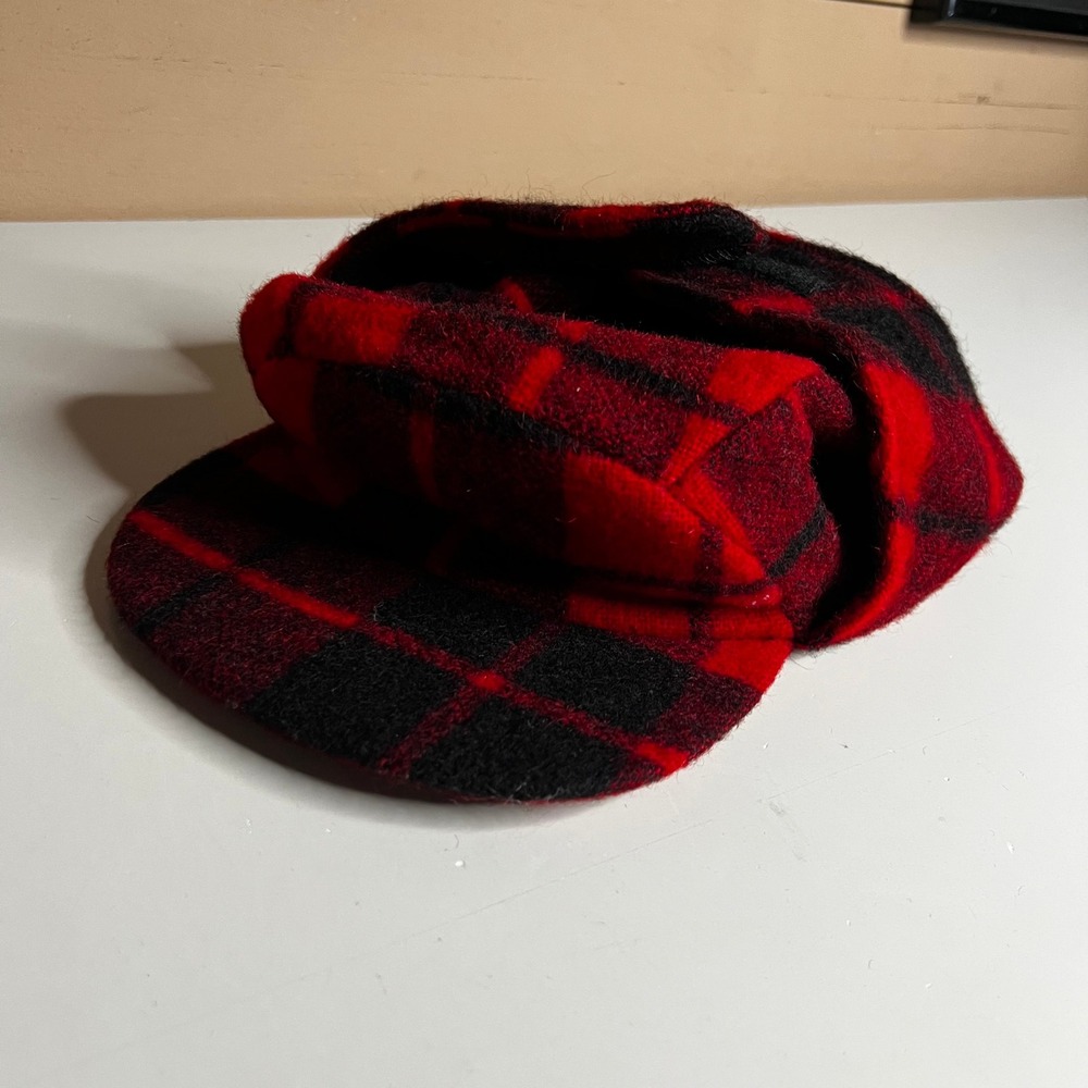 Vintage Red Buffalo Plaid Wool Hunting Cap 3M Thinsulate Ear Flaps Made in USA L